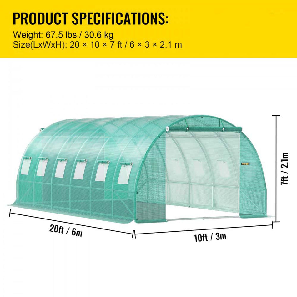 Walk In Tunnel Greenhouse Galvanized Frame Waterproof Cover 20X10X7 Ft Greenhouses Cold Frames Green Color