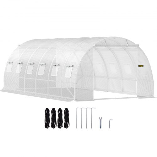 Walk In Tunnel Greenhouse 20 X 10 X 7 Ft Portable Plant Hot House W Galvanized Steel Hoops 3 Top Beams Diagonal Poles 2 Zippered Doors 12 Roll Up Windows White