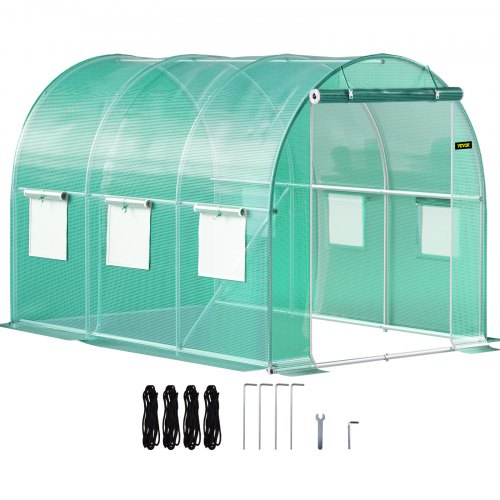 Walk In Tunnel Greenhouse 10 X 7 X 7 Ft Portable Plant Hot House W Galvanized Steel Hoops 1 Top Beam Diagonal Poles Zippered Door 6 Roll Up Windows Green