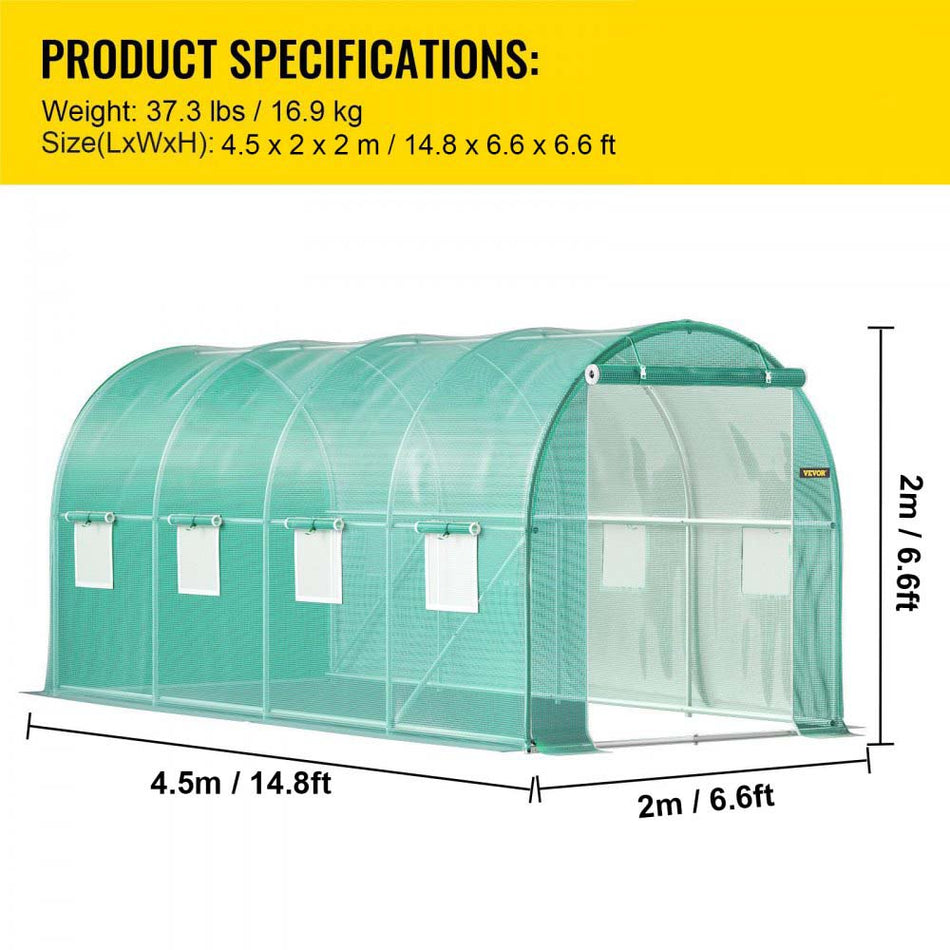 Walk In Tunnel Greenhouse Galvanized Frame Waterproof Cover 15X7X7 Ft Greenhouses Cold Frames Green Color