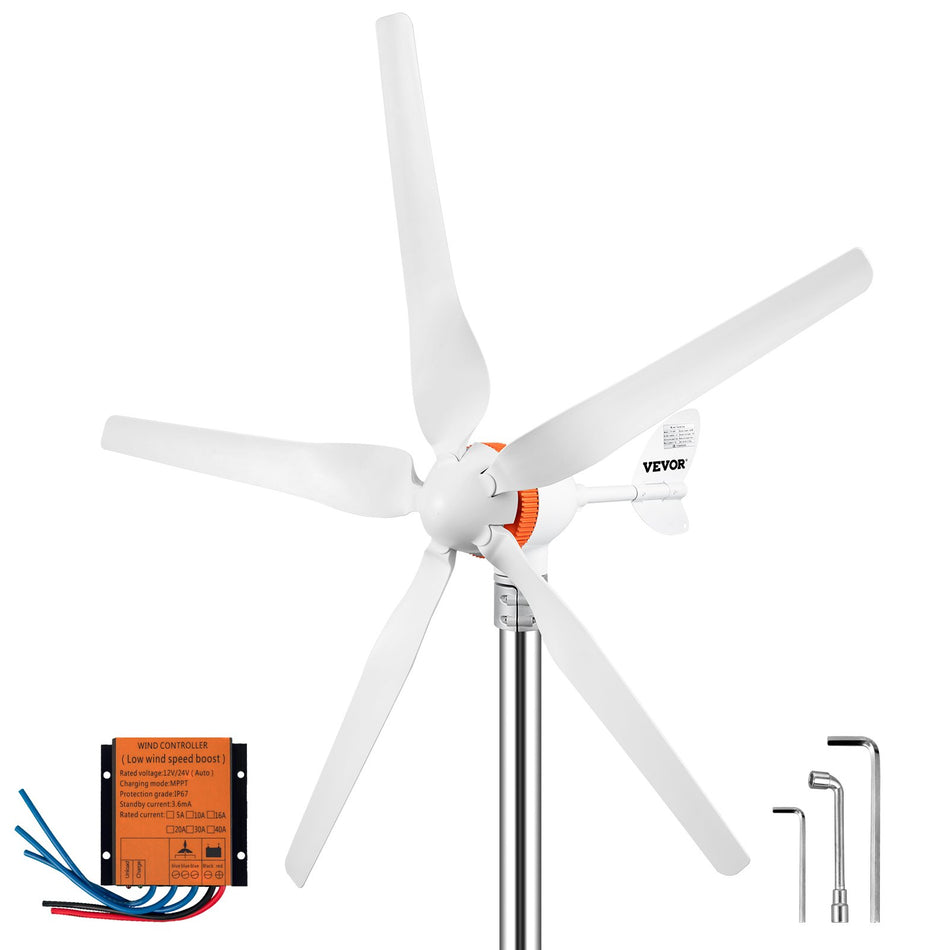 Wind Turbine Generator 12Vac Wind Turbine Kit 500W Wind Power Generator With Mppt Controller 5 Blades Auto Adjust Windward Direction Suitable For Terrace Marine Motor Home Chalet Boat