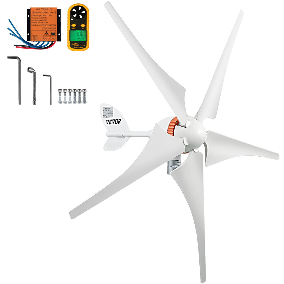 Wind Turbine Generator 12Vac Wind Turbine Kit 400W Wind Power Generator With Mppt Controller 5 Blades Auto Adjust Windward Direction Suitable For Terrace Marine Motor Home Chalet Boat
