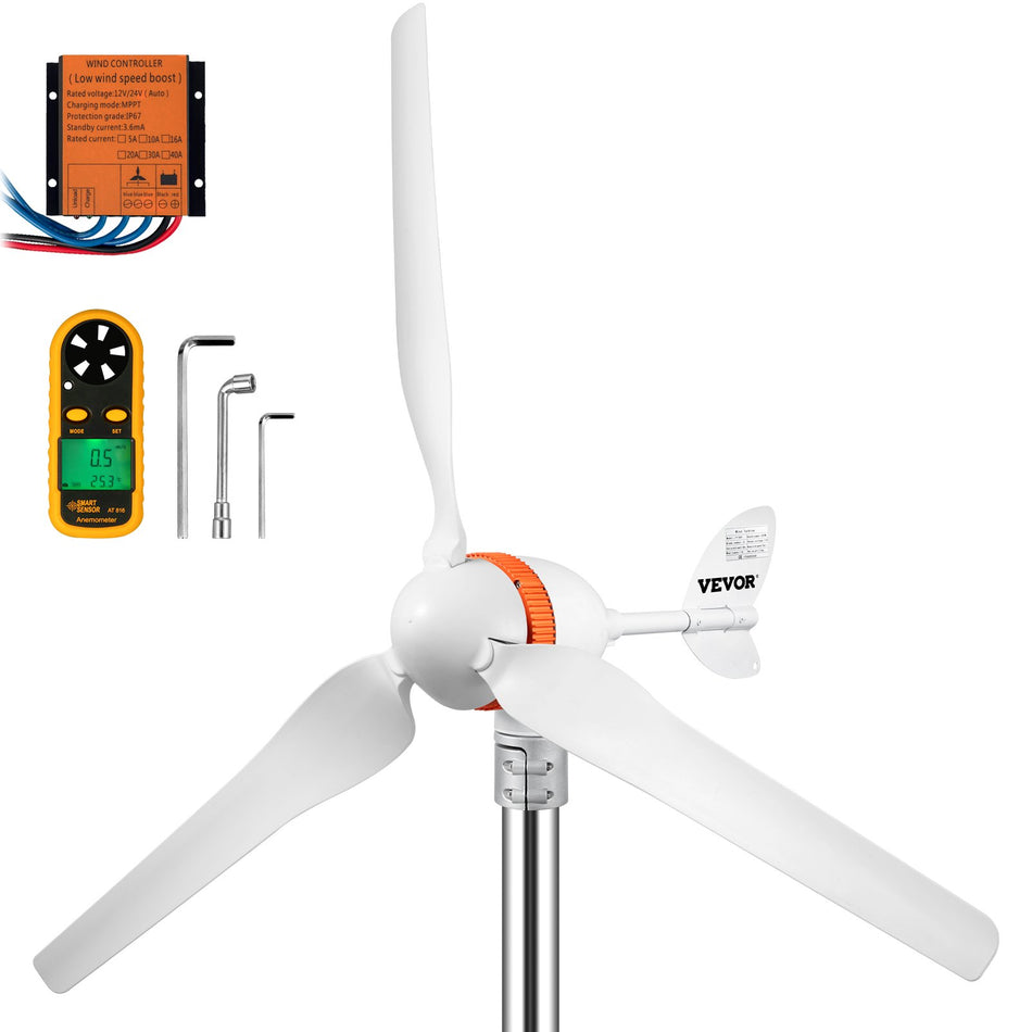 Wind Turbine Generator 12Vac Wind Turbine Kit 400W Wind Power Generator With Mppt Controller 3 Blades Auto Adjust Windward Direction Suitable For Terrace Marine Motor Home Chalet Boat