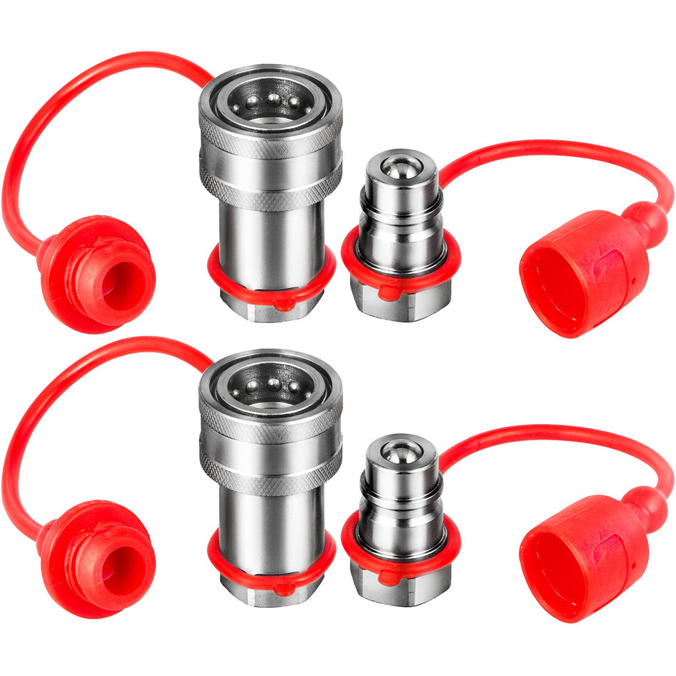 Spherical Face Hydraulic Couplers 12 Body 12 Npt Thread Skid Steer Quick Connect Couplings 4061 Psi Hydraulic Fittings 2 Sets Hydraulic Couplers Wdust Caps For Bobcat Case Kubota