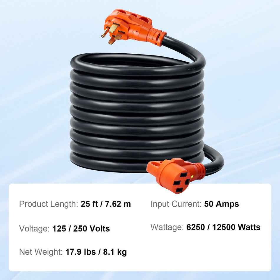 25Ft Rv Extension Cord Power Cord 50Amp Nema 14 50Rnema 14 50P Etl Listed