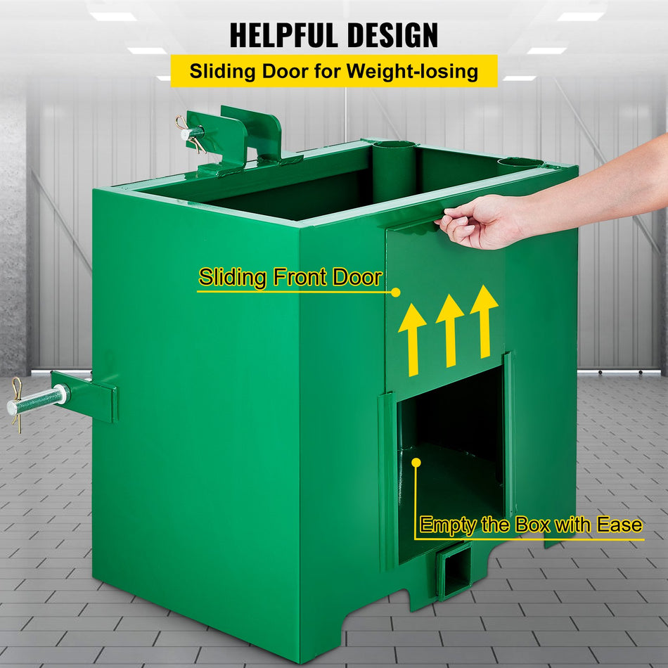 3 Point Ballast Box 800Lbs Capacity Hitch Ballast Box Standard 2 Hitch Receiver Tractor Ballast Box With 5Cuft Volume Heavy Duty Steel Fits Category 1 Tractor Attachmentgreen