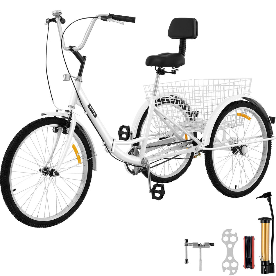 Tricycle Adult 24 Wheels Adult Tricycle 1 Speed 3 Wheel Bikes White For Adults Three Wheel Bike For Adults Adult Trike Adult Folding Tricycle Foldable Adult Tricycle 3 Wheel Bike For Adults