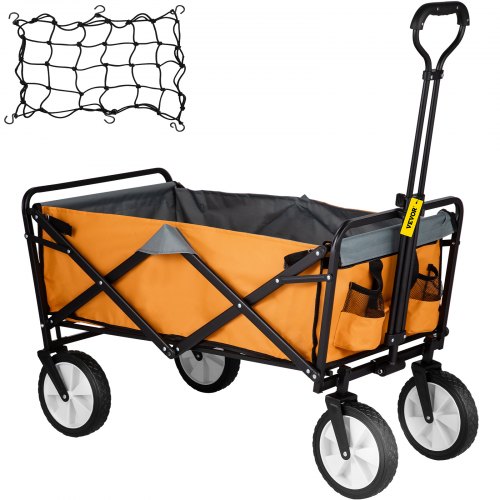Wagon Cart Collapsible Folding Cart With 176Lbs Load Outdoor Utility Garden Cart Adjustable Handle Portable Foldable Wagons With Wheels For Beach Camping Grocery Orange