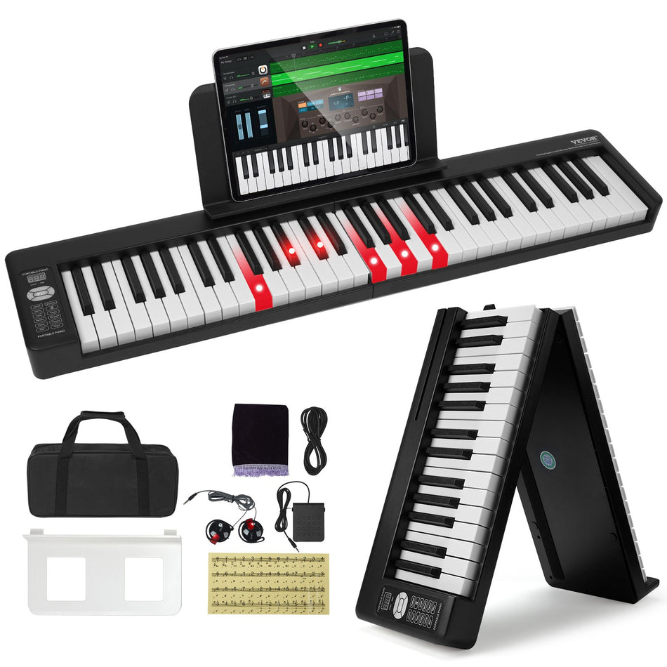 61 Key Folding Keyboard Piano Portable Foldable Piano Bluetooth Midi Black