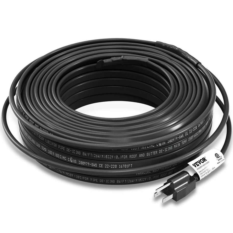 Self Regulating Pipe Heating Cable 100 Feet 5Wft Heat Tape For Pipes Roof Snow Melting De Icing Gutter And Pipe Freeze Protection 120V