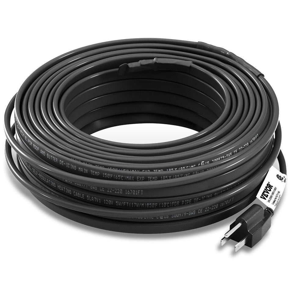 Self Regulating Pipe Heating Cable 80 Feet 5Wft Heat Tape For Pipes Roof Snow Melting De Icing Gutter And Pipe Freeze Protection 120V