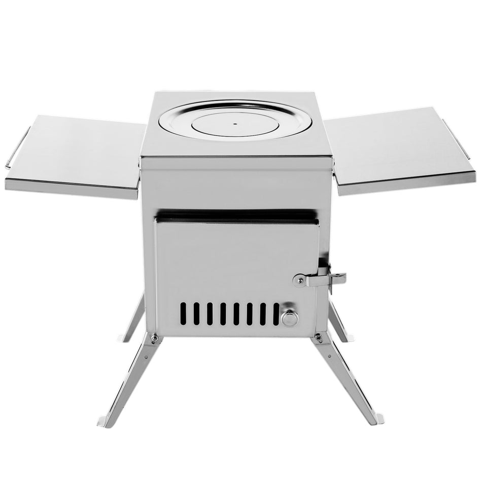 Tent Wood Stove 175X147X106 Inch Camping Wood Stove 304 Stainless Steel With Folding Pipe Portable Wood Stove 957 Inch Total Height For Camping Tent Heating Hunting Outdoor Cooking
