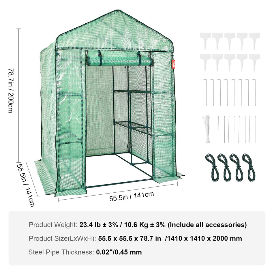 Walk In Green House 46 X 46 X 66 Ft Greenhouse With Shelves Set Up In Minutes High Strength Pe Cover With Doors Windows And Steel Frame Suitable For Planting And Storage Green