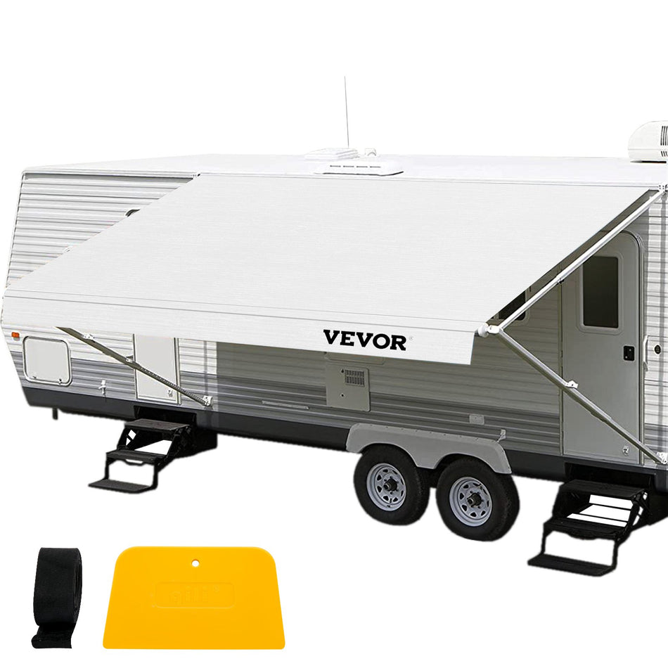Rv Awning Fabric Replacement 19 Ft 15Oz Vinyl Waterproof Sun Shade Outdoor Canopy Rv Replacement Fabric For Camper Trailer And Motor Home Awnings Fabric Size 182 White