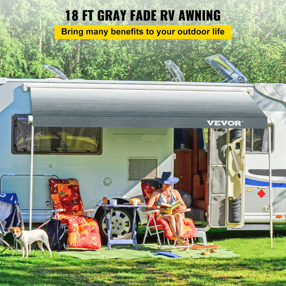 Rv Awning Awning Replacement Fabric 18 Ft Gray Fade Rv Awning Replacement 15Oz Vinyl Material Replacement Awning Sun Shade And Waterproof Camper Fabric Size 17 Ft 2 In