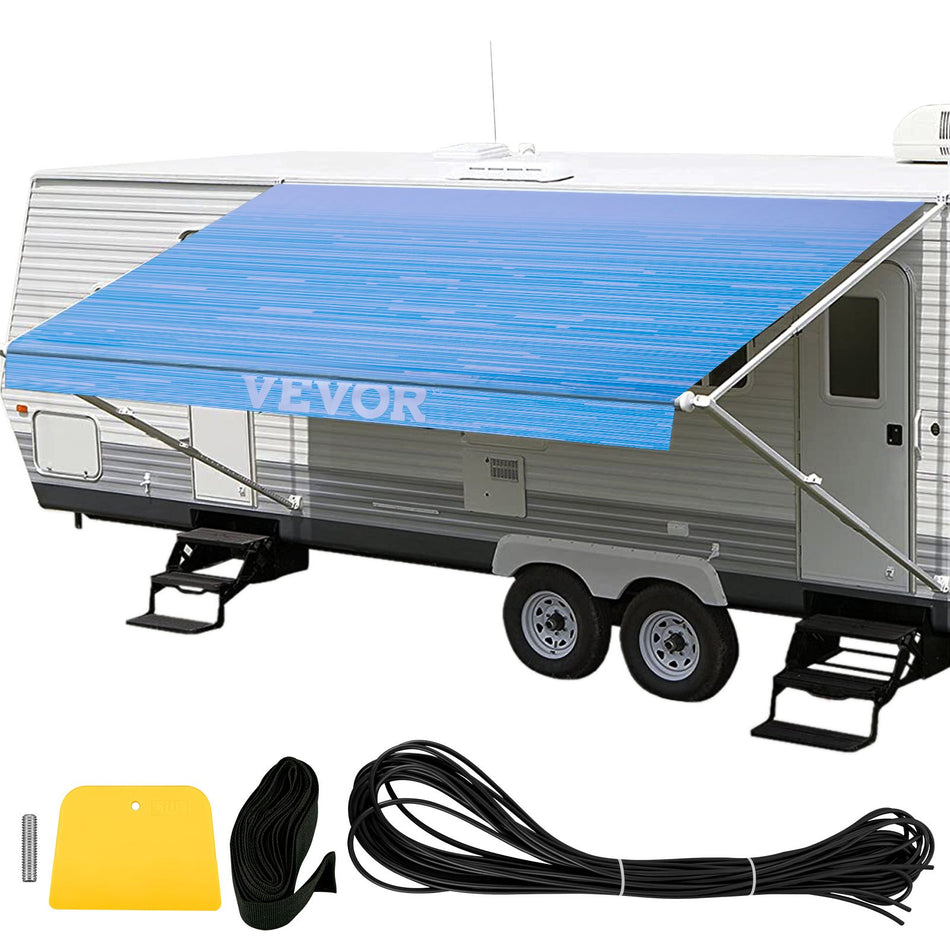 Rv Awning 15 Camper Awning Fabric Trailer Awning Canopy Patio Camping Car Awning Durable 15Oz Vinyl Roller Tube For Rv Van Suv Patio Awning Replacement Ocean Blue Fade