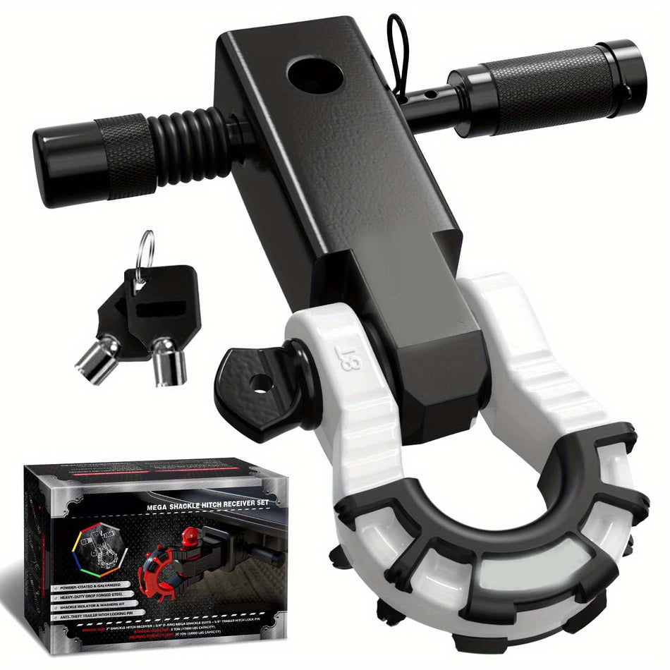 Shackle Hitch Receiver 2 Inch With 34 Mega D Ring Shackle And 58 Trailer Hitch Lock Pin 68 000 Lbs Break Strength Heavy Duty Receiver Kit For Vehicle Recovery Black White Color